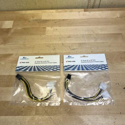 Kingwin PCI-03 8  Dual 4Pin Molex(M) to 6Pin (F) PC-E Extension Power Cable 2-PK