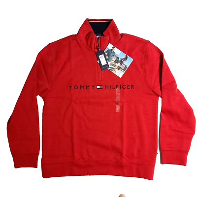 Tommy Hilfiger Quarter Zip Sweatshirt Mens XL Haute Red Adaptive Extended Zip