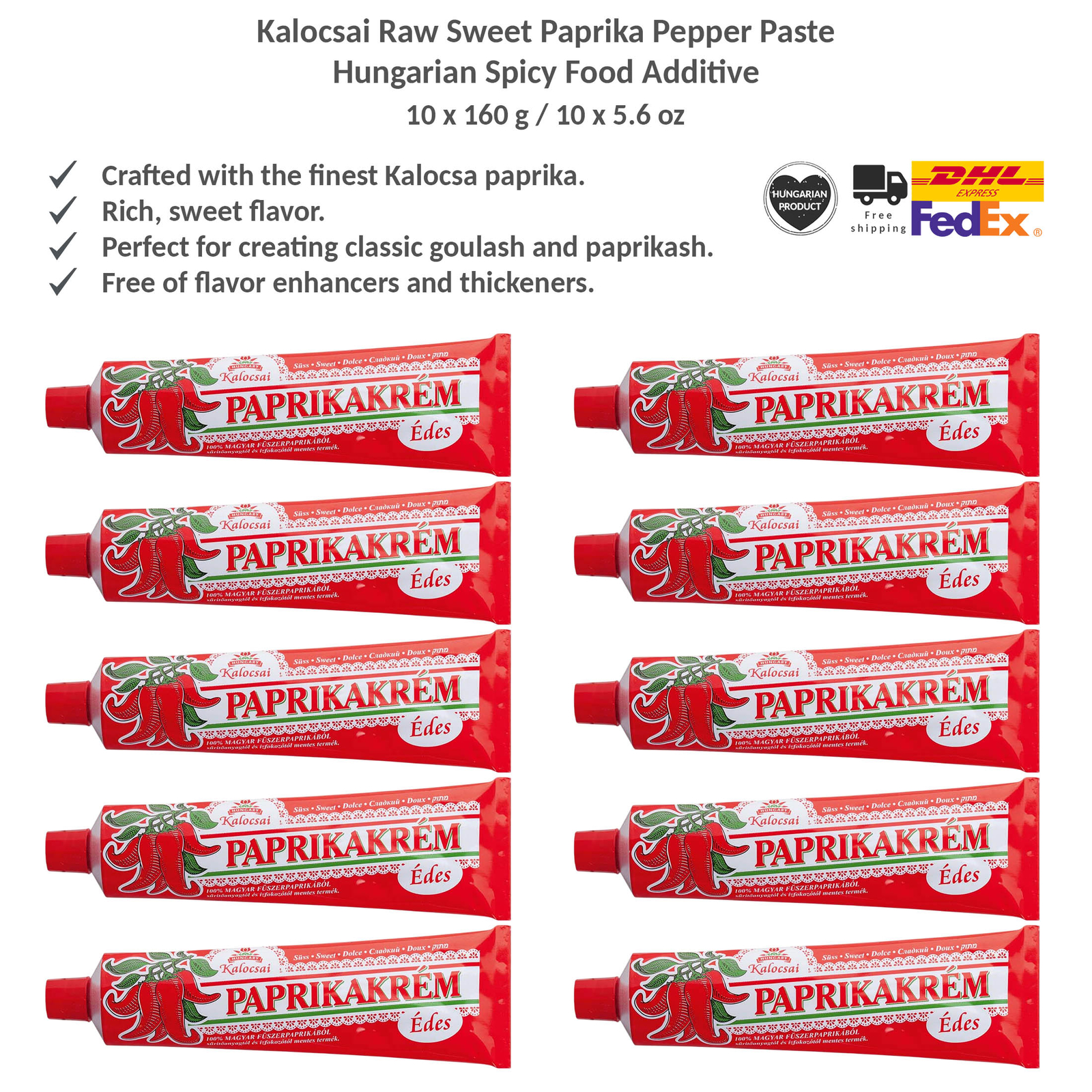 Kalocsai Raw Sweet Paprika Pepper Paste, Hungarian Spicy Food Additive 160gx10