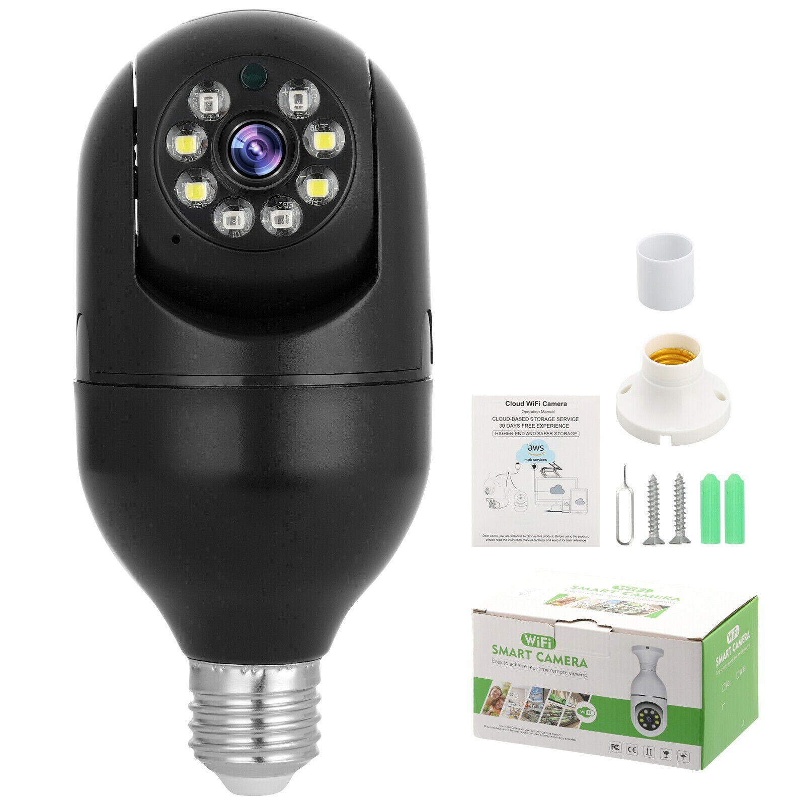 360&deg; Wireless WiFi Light Bulb Camera Outdoor 1080P HD Night Smart Security Cam