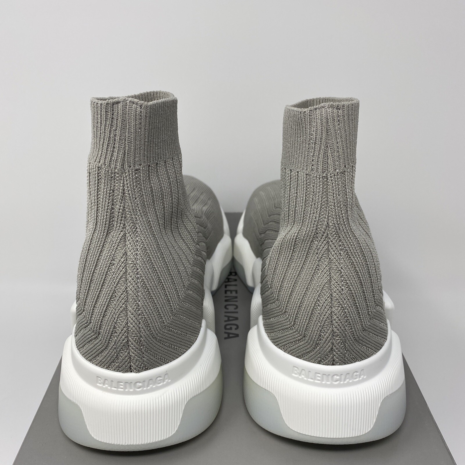 Pre-owned Balenciaga Speed 2.0 Ribbed Women's Sneakers Size 40 Eu / 10 Us Grey White