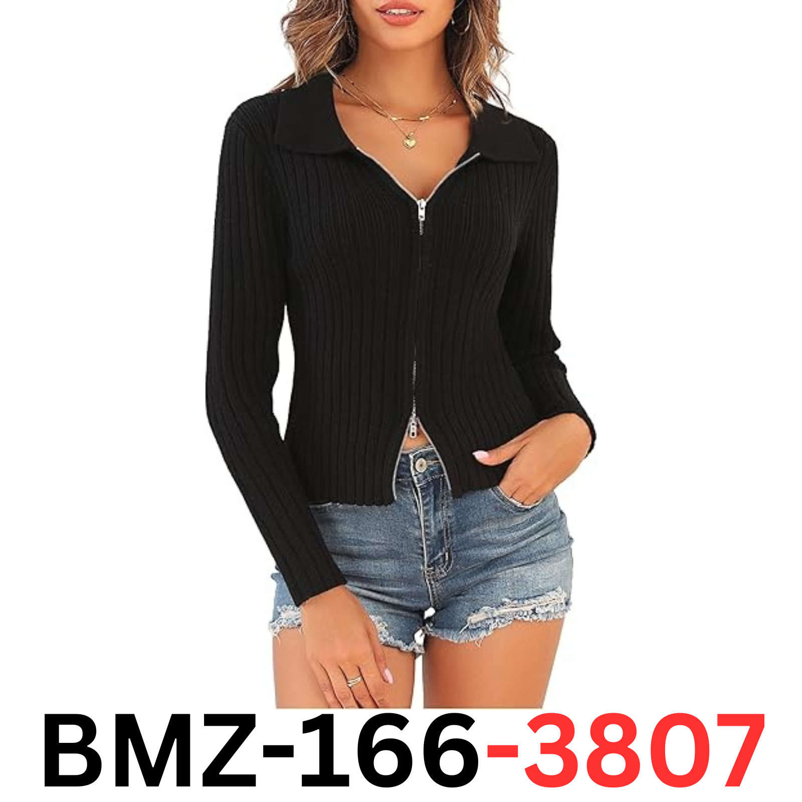 ZAFUL Women's Zip Up Long Sleeve Polo V Neck Ribbed Knit Slim Cropped Sweater XL