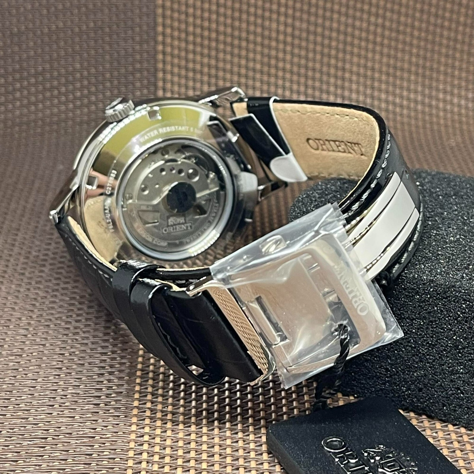 Pre-owned Orient Ra-as0011s10b Sun And Moon Open Heart Automatic Leather Strap Men Watch