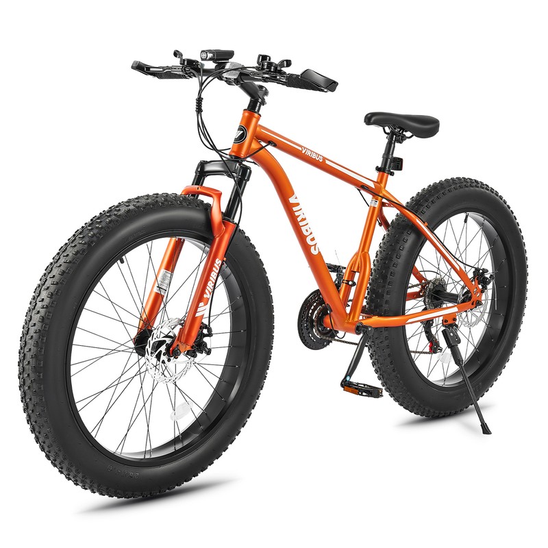 Fat Tire Mountain Bike 26 Inch Adult Bike with Front Suspension 21 Speeds Orange