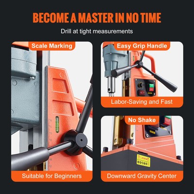 VEVOR Magnetic Drill 1550W 2922lbf/13000N Portable Mag Drill Press 500RPM