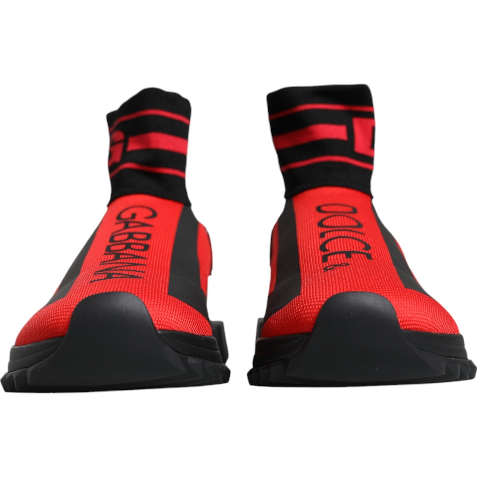 Pre-owned Dolce & Gabbana Shoes Red Black Fabric High Top Sorrento Sneakers Men Eu40 / Us7 In Red, Black