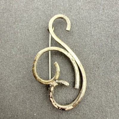 Abstract Swirl Scroll Brooch Sterling Silver Openwork Mid Century Modern Pin