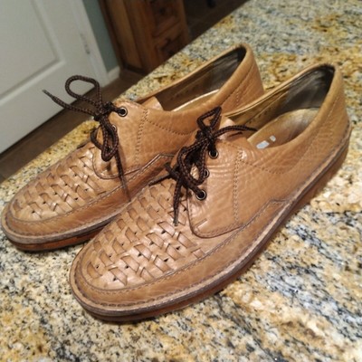 Salamander Men's Size 8.5 Brown Leather Lace Up Woven Boho Oxf...