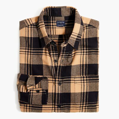 J. Crew Men's Slim Fit Flannel Button Front Shirt Medium NWT Camel Black M
