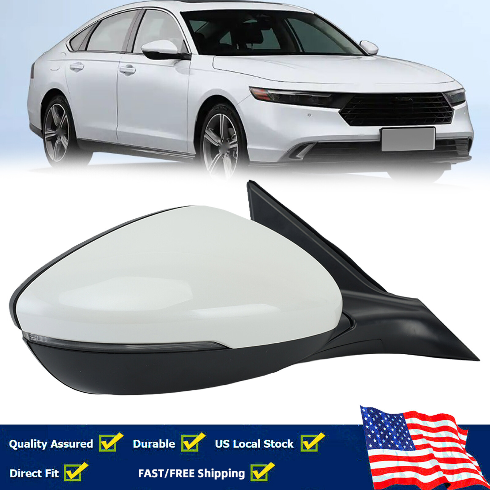 Жемчужно-белое боковое зеркало заднего вида для Honda Accord 2023 2024 2025 Пассажирское с подогревом BSM