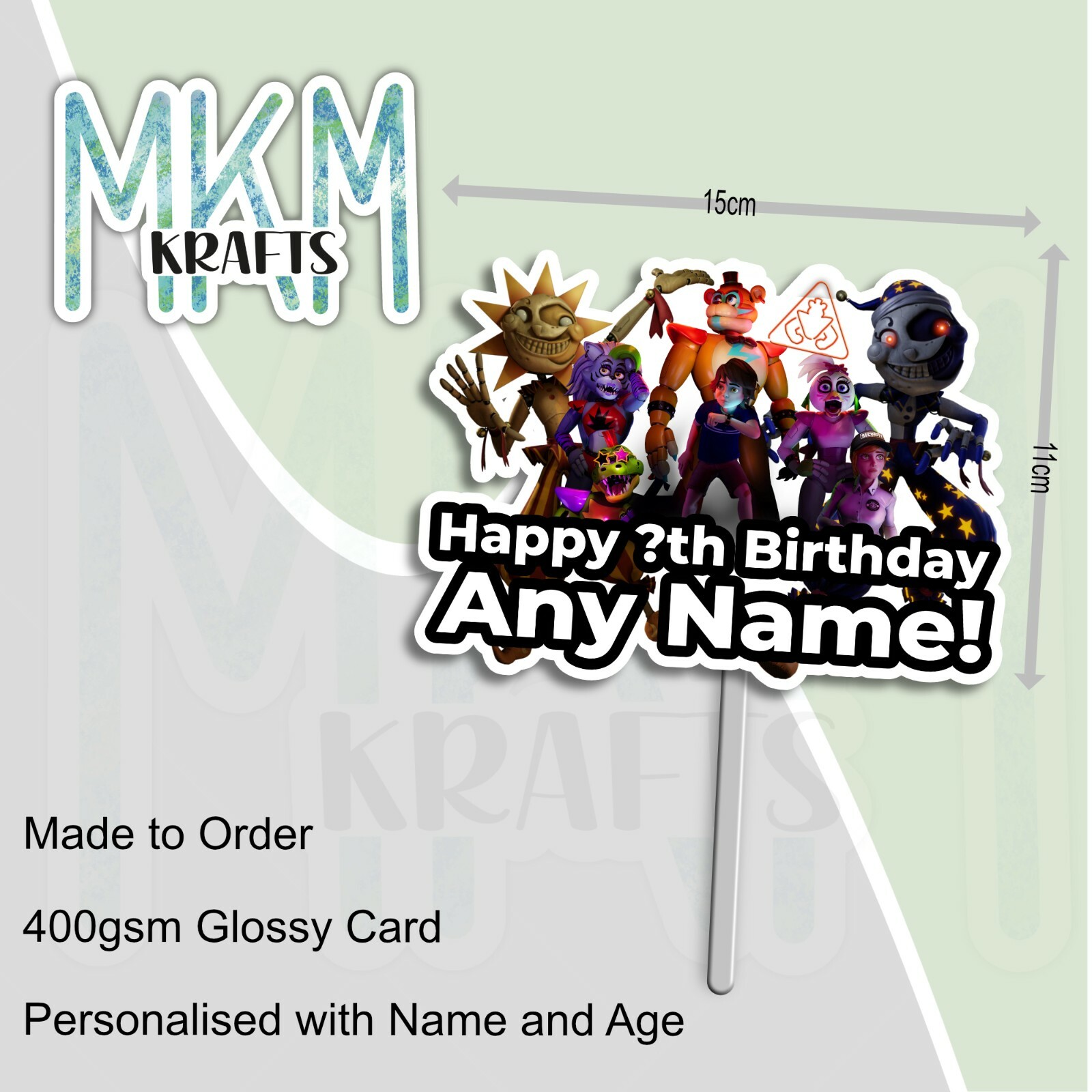 Five Nights at Freddy's security breach Cake Topper ANY NAME AGE fnaf