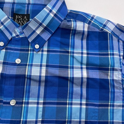 Jos. A. Bank Men's Size Extra Large Tailored Blue Plaid Long Sleeve Dress Shirt