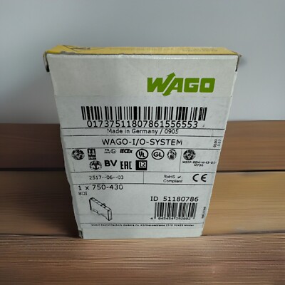 New Sealed Original WAGO 750-430 8Channel Digital Input Module 24VDC 3ms 8DI I/O
