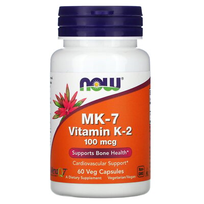 Now Foods MK-7 Vitamin K-2 100 mcg 60 Veg Capsules GMP Quality Assured, Kosher,