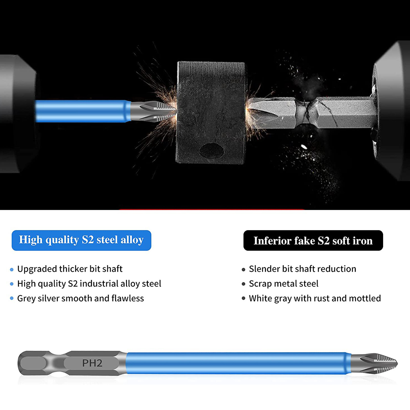 7PCS Magnetic screwdriver bit Bits set PH2 Anti-slip Hex Shank Screw Cross Head