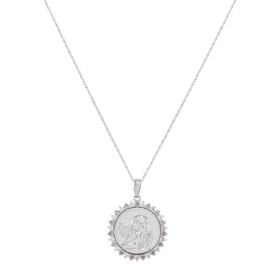 Finecraft Angel Necklace with Created Sapphires and CZ in Sterling Silver, 18''