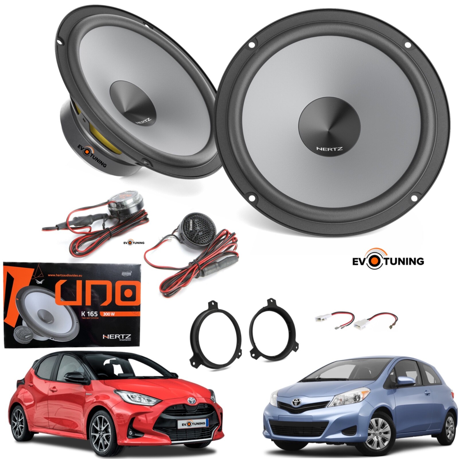 Hertz Uno K165 Komponenten-Lautsprecher – 16,5 Cm, 600 W, Inkl. Einbauset Für Toyota Yaris (01/02–12/06)