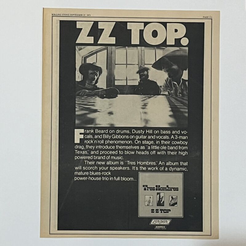 ZZ Top Tres Hombres (Version 3) 1973 14.5" x 10.5" Poster Type Advert
