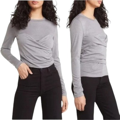 Vero Moda Nelly Ruched Knit Top Gray Size XL NWOT $62 MSRP