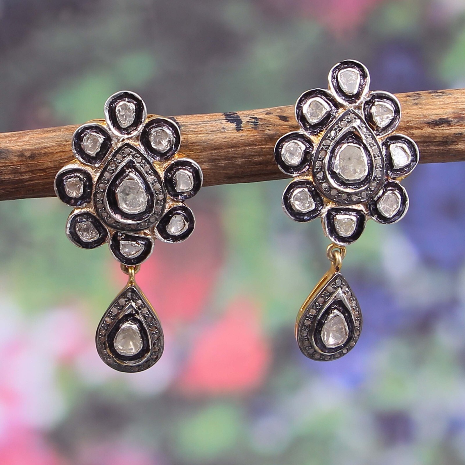 Elegant Polki Pave Diamond 925 Sterling Silver Earrings Birthday Gifts Jewelry