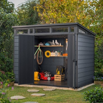 Keter Cortina Premium Modern Outdoor Storage Shed Size 9 ft. x 7 ft.