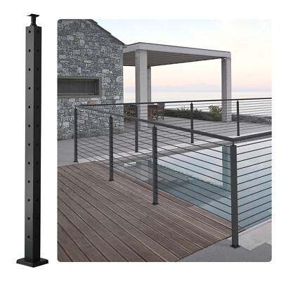 VEVOR Cable Railing Post 42x2x2in L-Shaped Hole Corner Railing Post Black 1Pc