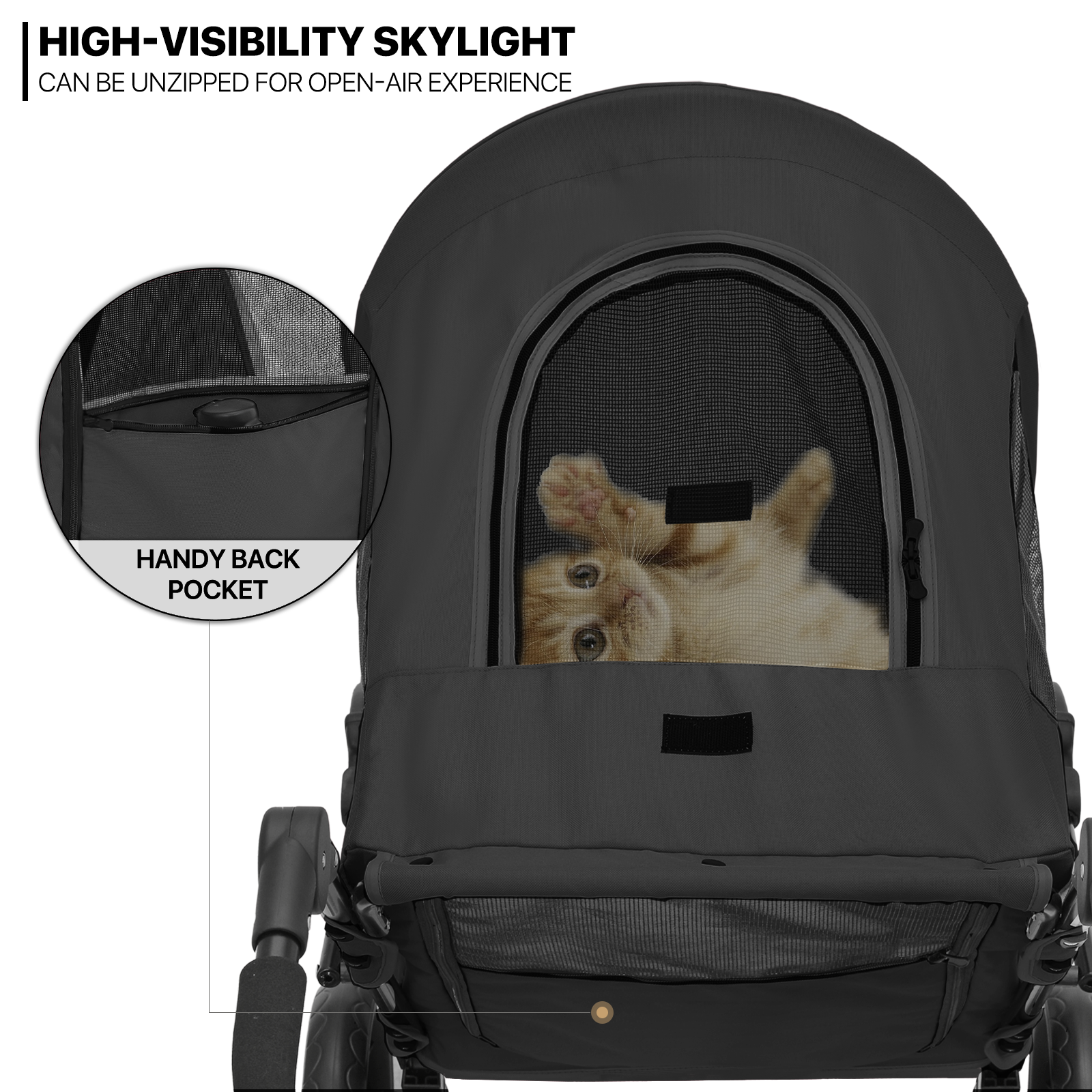 Folding 3-Wheel Dog Stroller Breathable Pet Travel Carrier w/Skylight+Wheel Lock