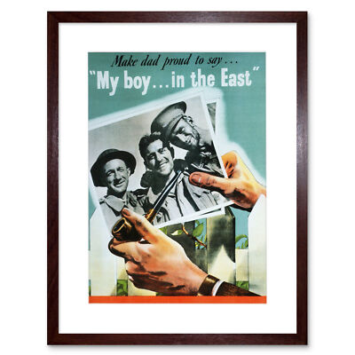 War WWII USA Boy East Pride Pipe Dad Poster Framed Wall Art Print 12X16 In