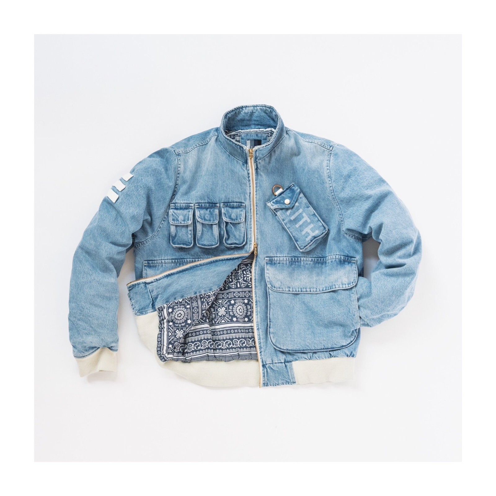 Kith Denim Military Bomber Blue/Multi Stampd Sherpa Lined Bomber 