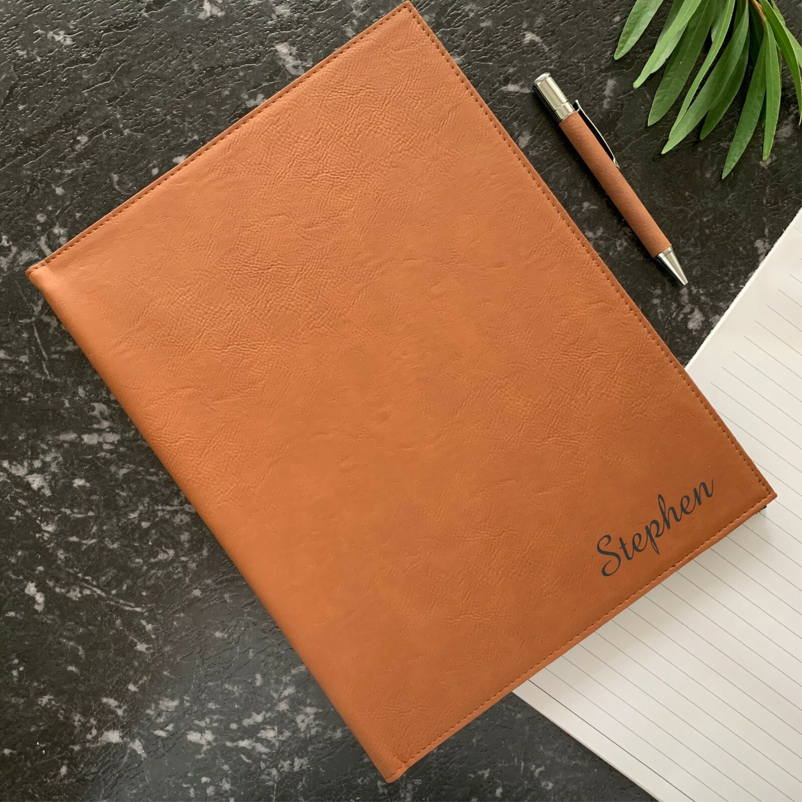 Personalised Engraved Leatherette Notebook with Pen Laser Engraved