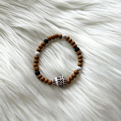 Hawaiian Hebrew Cone Shell Black Lava Rock Bead Stretchy Bracelet