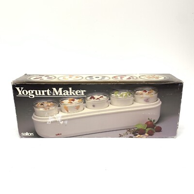 Vintage SALTON Homemade Yogurt Maker 5 Individual Serving Glass Cups w/ Lids NIB