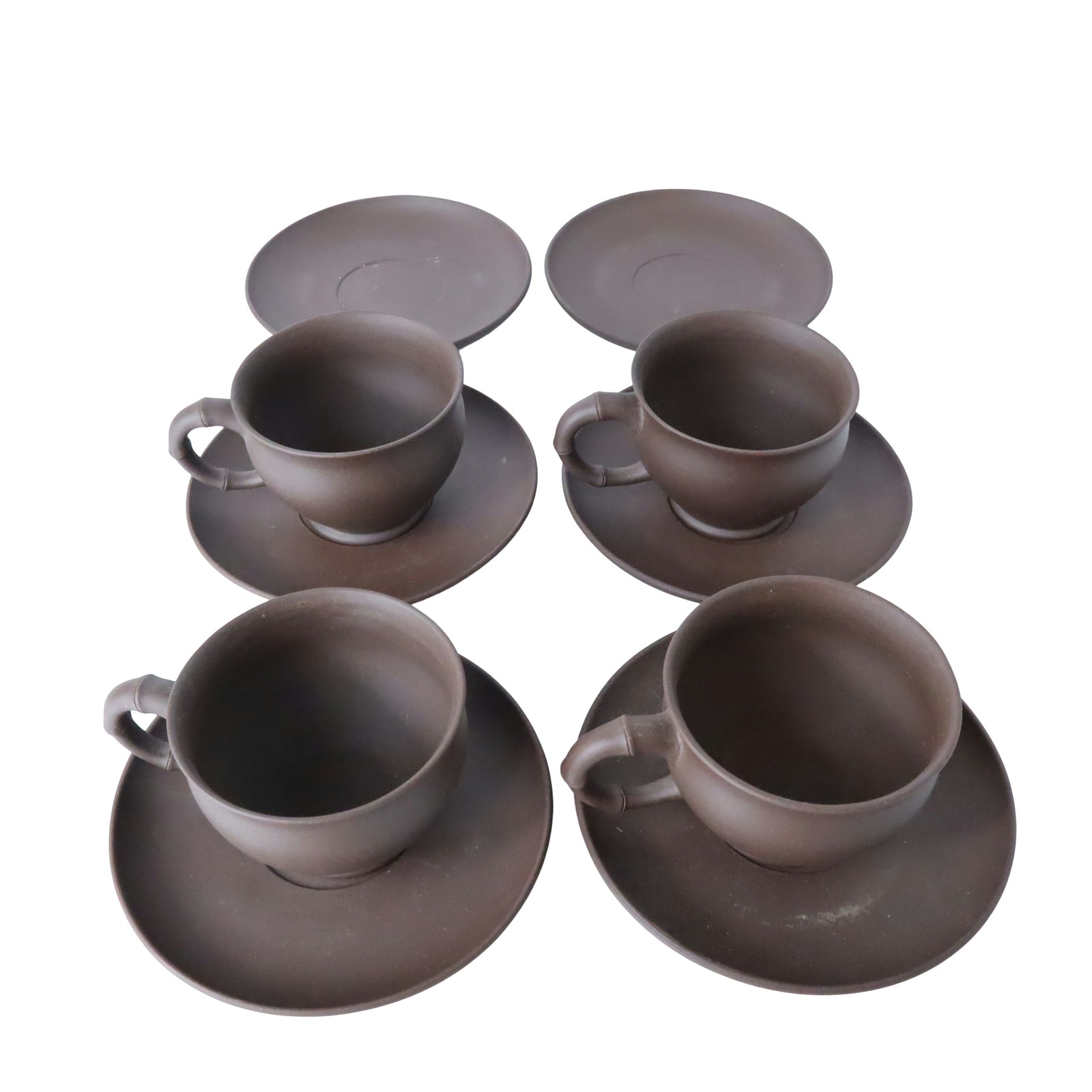 Vintage Yixing Zisha Brown Clay Tea Cup Saucer Set 4 Cups 6 Plates