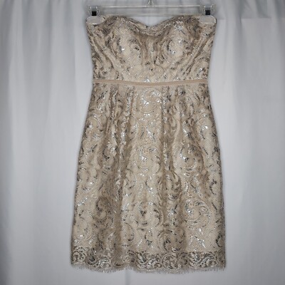 Jenny Yoo Strapless Dress 2 Hudson Silk Beige Lace Metallic A-Line Lined Mini