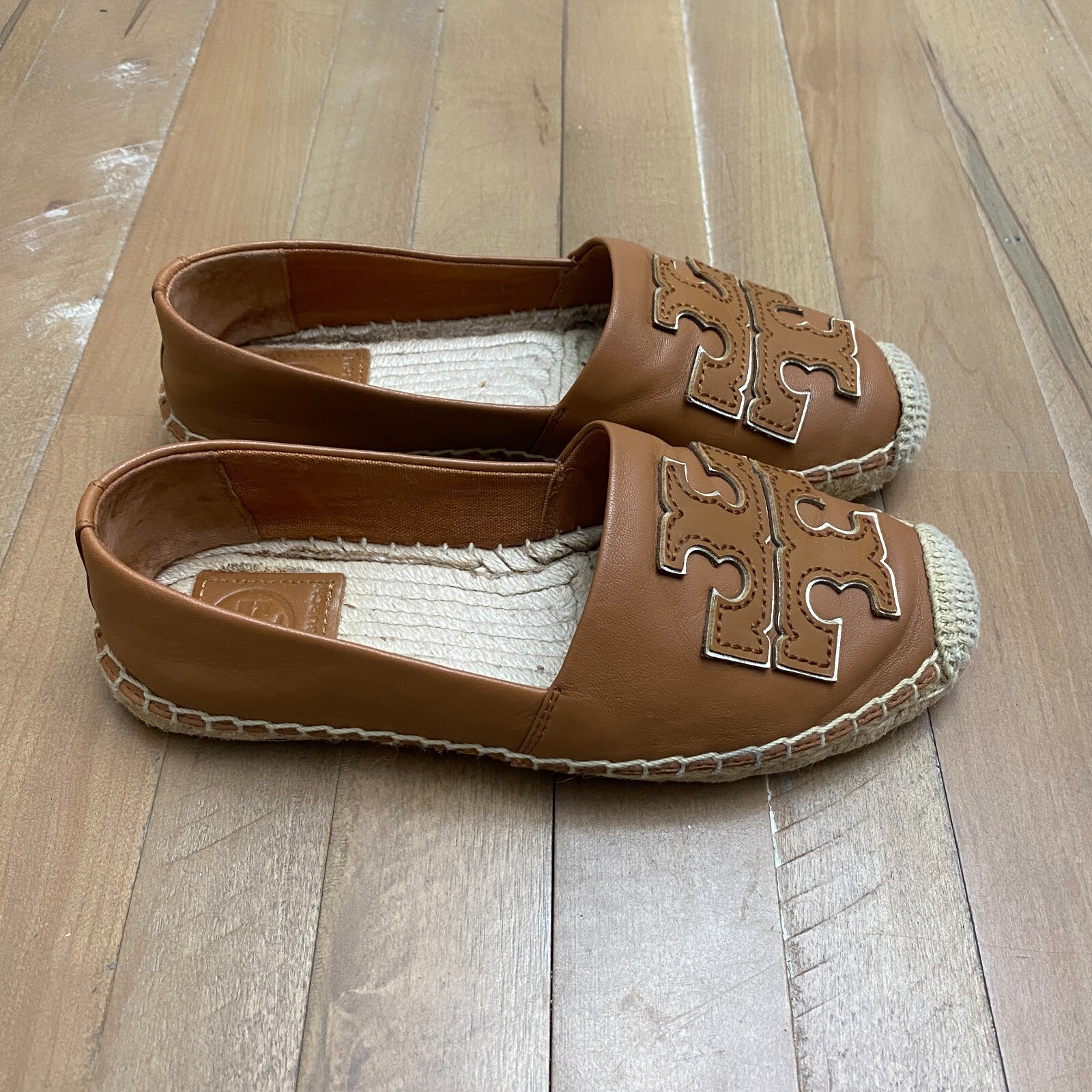 Tory Burch Ines Espadrilles Leather Upper Brown Logo Size US