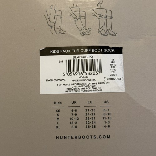 Hunter 175305 Kids Girls Faux Fur Cuff Soft Boot Socks Black Size Medium (11-13)
