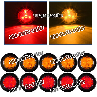 10X 12V-24V 2'' LED Side Marker Lights Truck Trailer Round Bullet Light Amber/Red