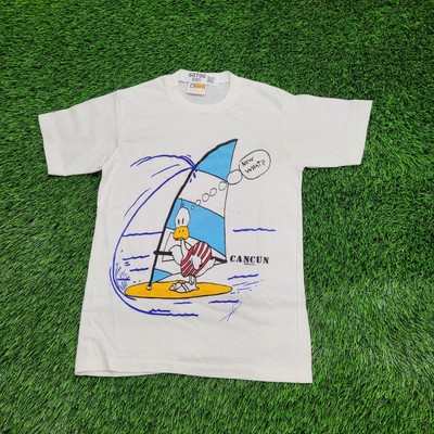 Vintage 90s Funny Duck Windsurfing Shirt Womens S 16x25 Cancun Mexico Beach Art