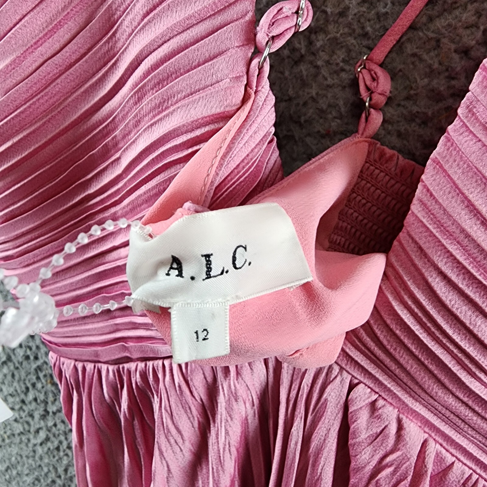 A.L.C. Angelina Pleated Maxi Dress Women's 12 Chateau Rose Deep V-Neck Side Zip - Picture 8 of 14