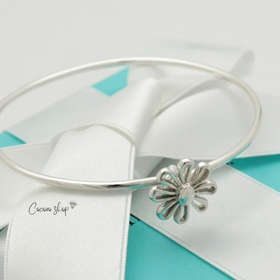 Authentic Tiffany & Co. Daisy Flower Hook Bangle Bracelet 6.4