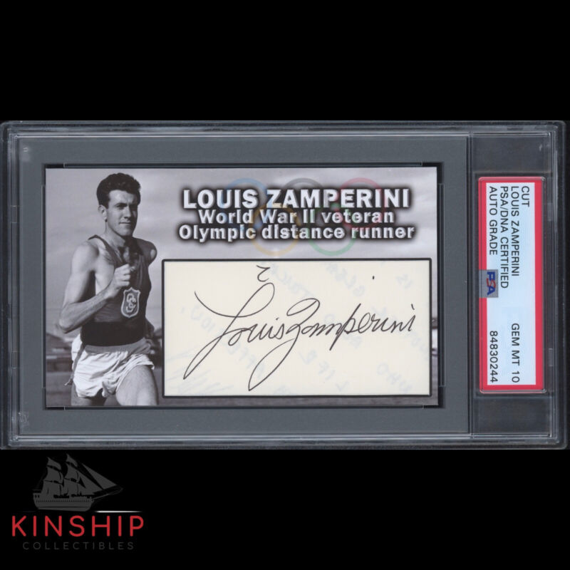 Louis Zamperini signed 3x5 Custom Card Cut PSA DNA Slabbed Auto 10 WW2 C1443
