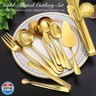 MWELLEWM 17Pcs Serving Utensils, Gold Stainless Steel Large Serving Spoons, Slotted Spoon, Fork, Tongs, Cake Pie Server, Soup Spoon, Metal Buffet Banquet Cutlery Set for Parties Entertaining Catering