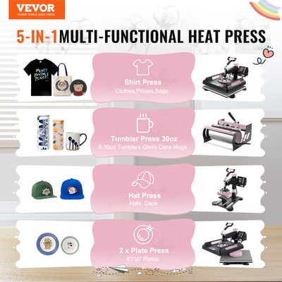 VEVOR Heat Press Machine 15x15 in 30oz Tumbler Press T-Shirts Black