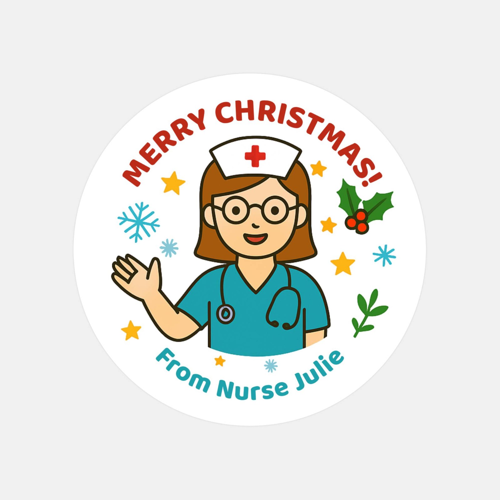 Personalised Nurse Christmas Stickers – Merry Christmas Design