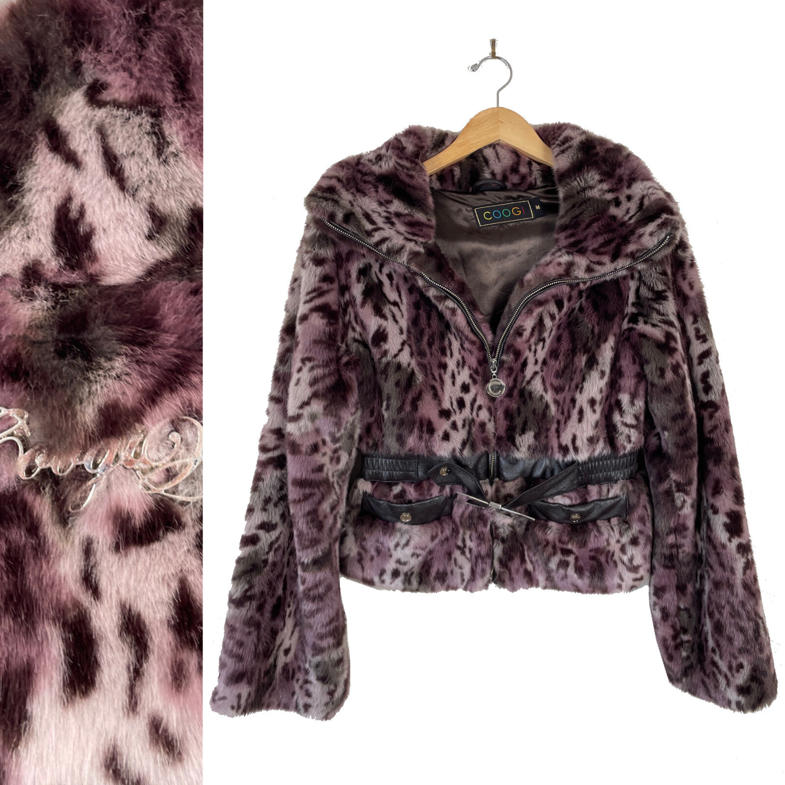 Luxurious PURPLE LEOPARD CHEETAH FAUX FUR COOGI Vtg Jacket