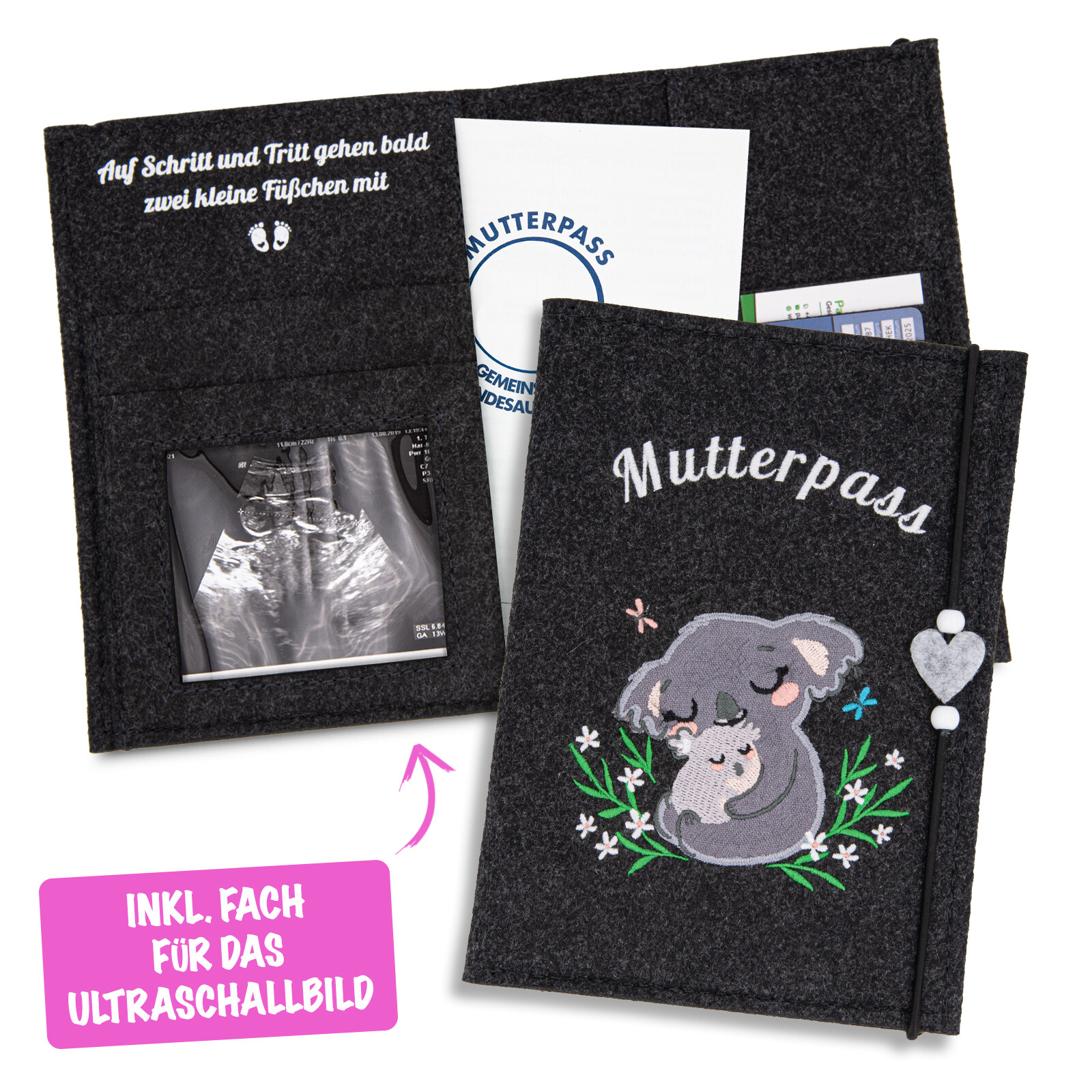 Mutterpass-Hülle Aus Filz – Robust & Praktisch Mit 5 Fächern Für Ultraschallbilder, Impfpass & Mehr | Geschenk Für Schwangere