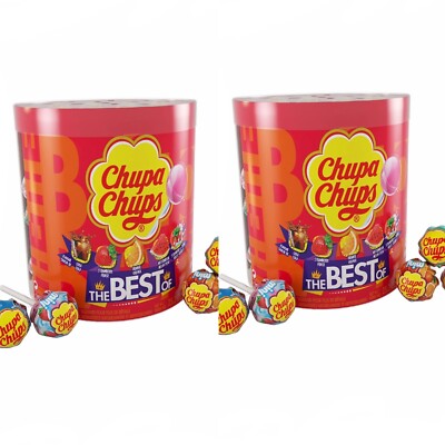 Chupa Chups Candy, Lollipops Drum Display, 60 Count, 5 Flavors 2 Pack For Pinata