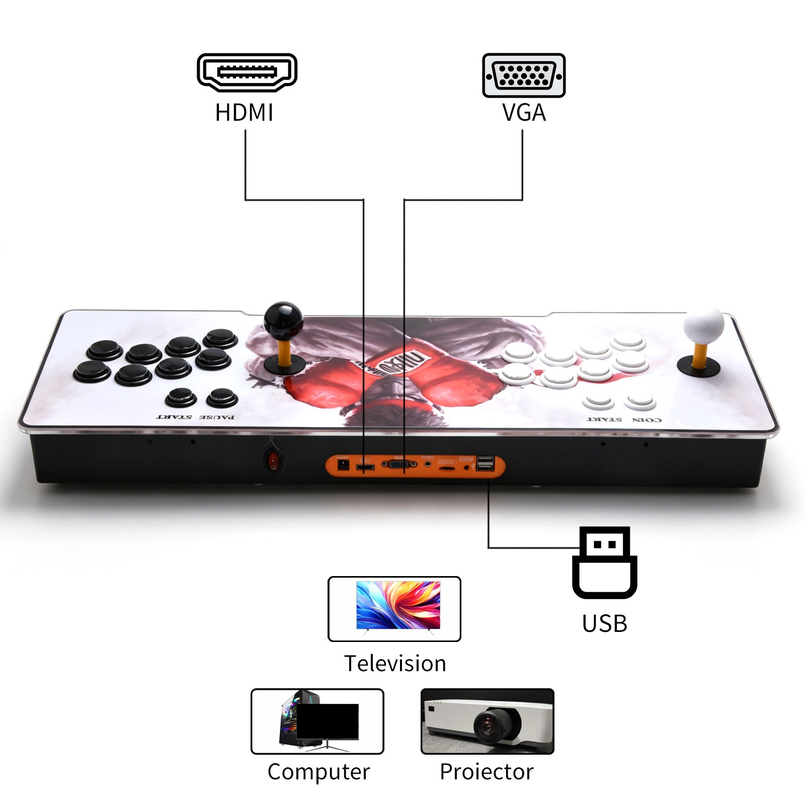 Pandora's Box Arcade Game Console Customizable Controls 720P HD