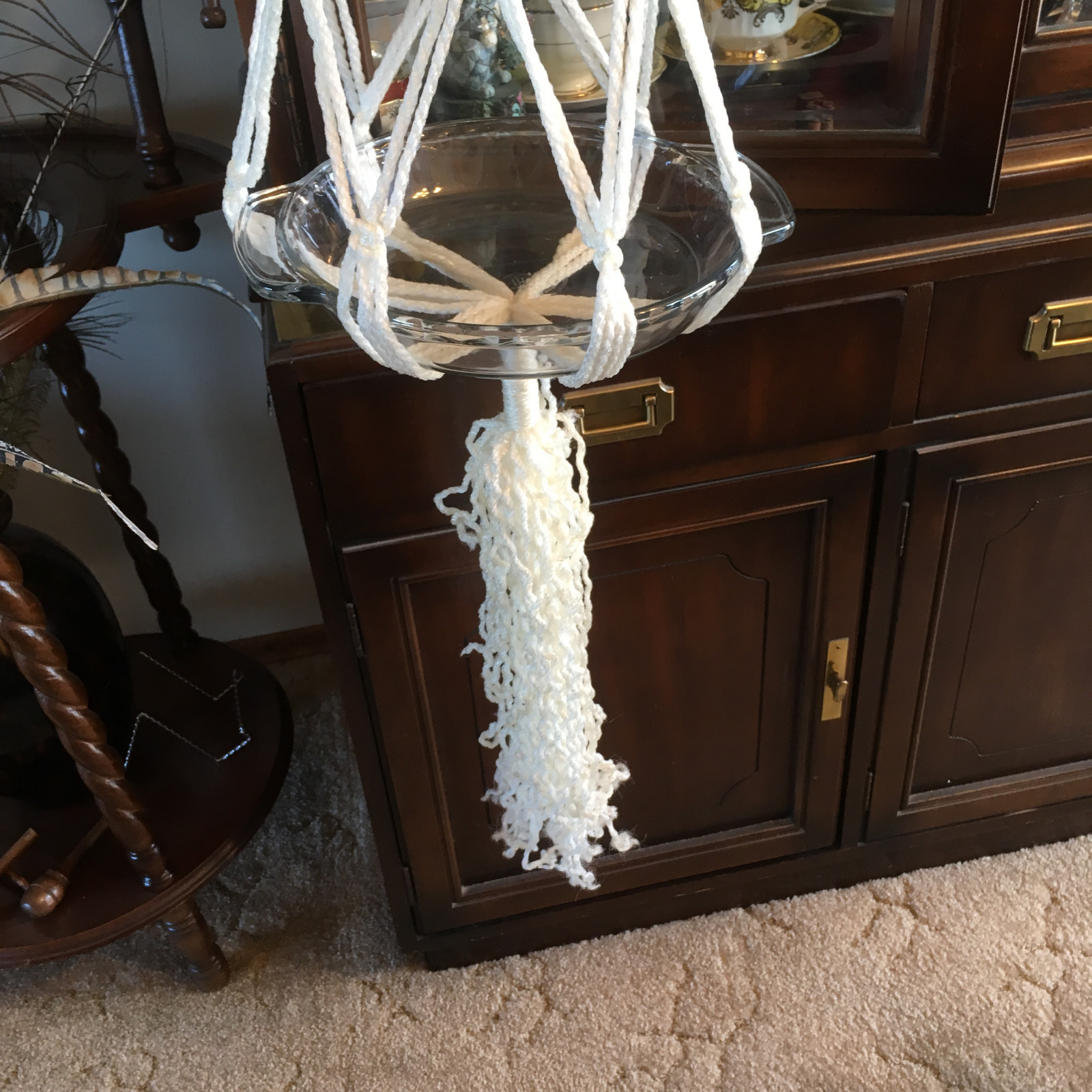 Vintage Macrame Plant Holder Handmade Single Holder Retro White