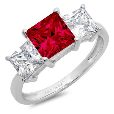 Pre-owned Pucci 3 Princess 3 Stone Real Red Garnet Classic Bridal Statement Ring 14k White Gold